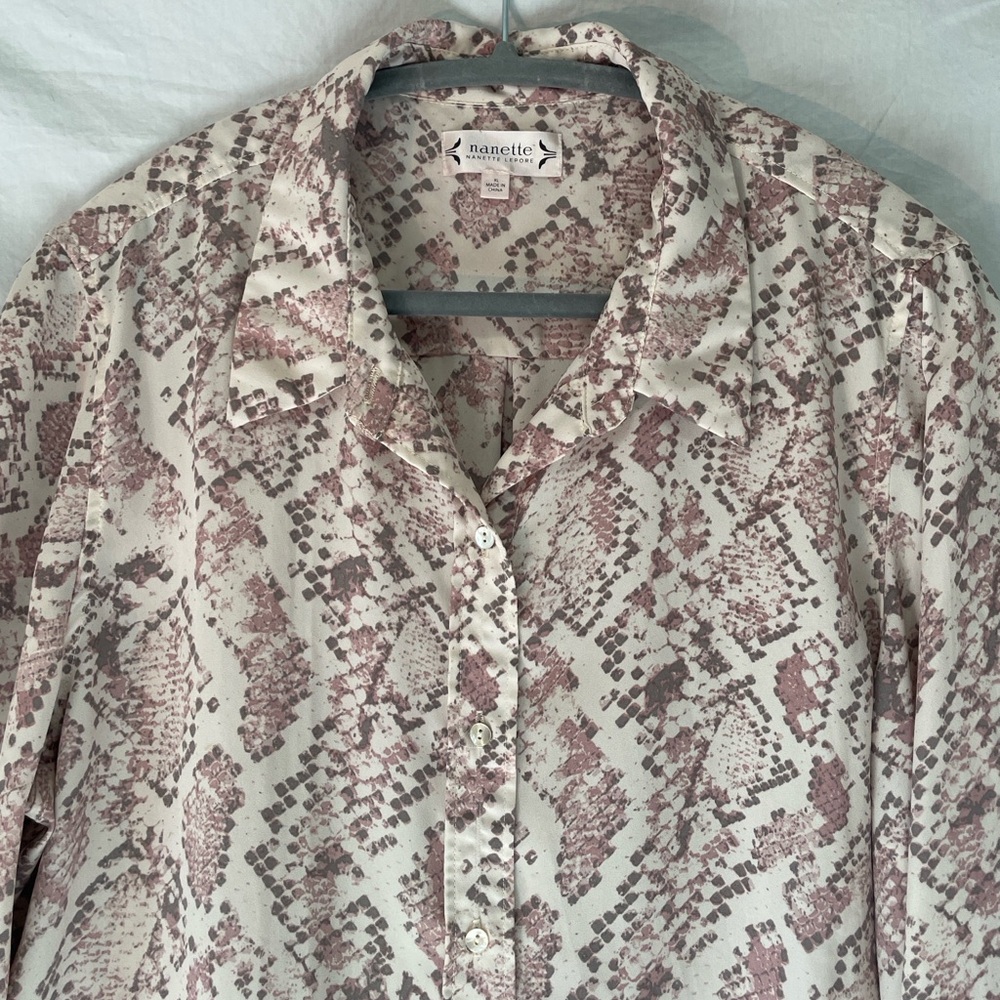 Nanette Lepore Snakeskin Print Chiffon Blouse, pink, Sz XL